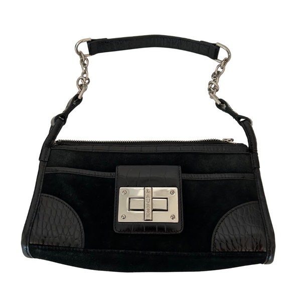Rare Vintage Ralph Lauren Genuine Suede Embossed Faux Crocodile Shoulder Bag - Picture 1 of 8